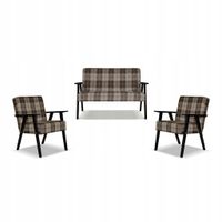 Zestaw mebli PRL retro SOLER sofa fotele Family Meble krata brązowa