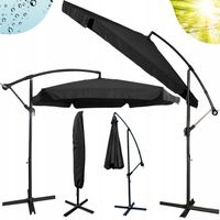 PARASOL OGRODOWY DUŻY SKŁADANY Z WYSIĘGNIKIEM 350cm + POKROWIEC - SZARY