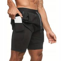 KRÓTKIE SPODENKI Męskie 2w1 z Getrami Sportowe Biegania Siłownię czarne L