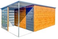 Schowek - Domek Ogodowy 4,5x3m + wiata 1,5m drewnopodobny Antracyt ID653