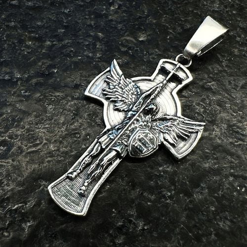 Michał Archanioł zawieszka krzyżyk srebrny męski duży srebro 925 na Arena.pl