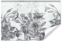 Fototapeta Czarno-Białe KWIATY Beton Mural Natura 450cm x 300cm