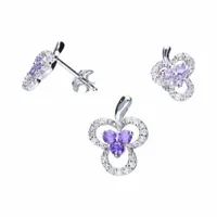 KOMPLET KOLCZYKI WISIOREK LISTEK AMETYST BIAŁA