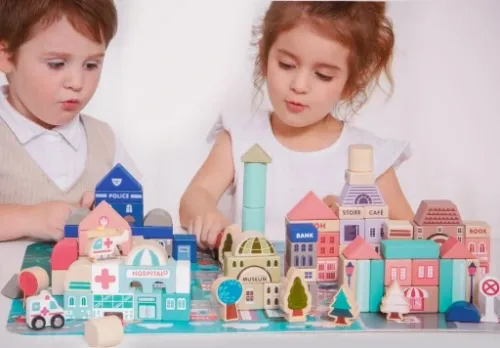 DREWNIANE KLOCKI ZESTAW DROGA MIASTO AUTA 115 ELEMENTÓW MATA PUZZLE na Arena.pl