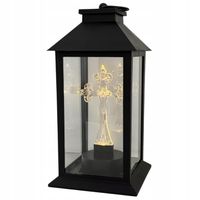 LATARENKA DUŻA + ŚWIECA KRZYŻ LAMPION DEKORACYJNA CZARNA ZNICZ 33 CM