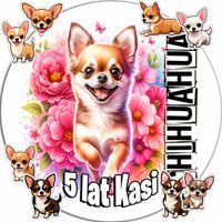 OPŁATEK NA TORT 20CM - PSY Chihuahua DEKORACJA URODZINOWA + IMIĘ 15CM 18CM
