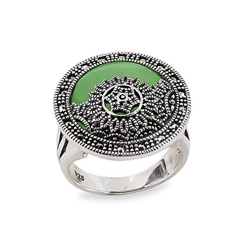 srebrny dostojny pierścionek z agatem i markazytami na Arena.pl