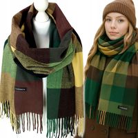 Piękny CIEPŁY SZAL Z WEŁNĄ damski GRUBY kaszmirowy szalik MODNA KRATA