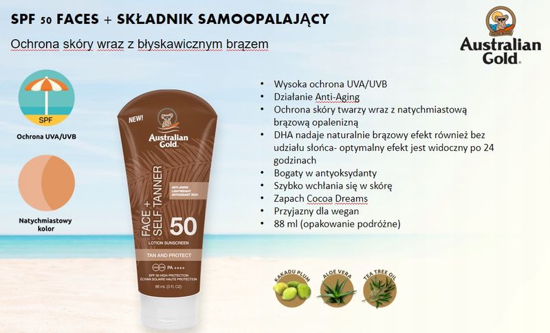 Australian Gold SPF50 Face With Self Tanner 88ml zdjęcie 3