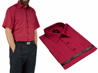 Elegancka koszula męska kolor czerwony czerwone wino krótkim rękawem 40/41 - L