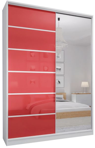 SZAFA 160 x 250 BIAŁA - LUSTRO + CZERWONY LACOBEL zdjęcie 1