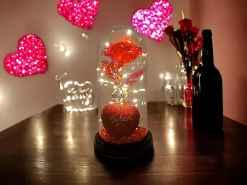 WIECZNA RÓŻA W SZKLE W KOPULE ŚWIECĄCA NA WALENTYNKI LED PREZENT PUDEŁKO na Arena.pl