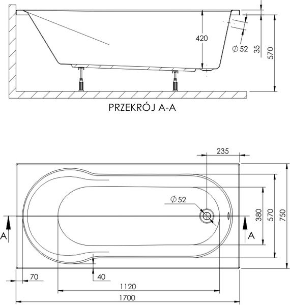 Polska wanna 170x75 cm z akrylu zestaw nogi+stelaż GWARANCJA 15 lat zdjęcie 2