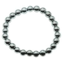 Bransoletka na gumce - Hematyt srebrny kulki 8 mm