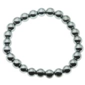 Bransoletka na gumce - Hematyt srebrny kulki 8 mm