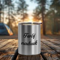 Kubek srebrny metalowy 300 ml z pokrywką z Twoim nadrukiem