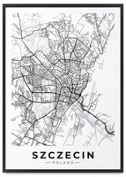Plakat plan miasta Szczecin czarnobiały 21x30 cm w czarnej ramie