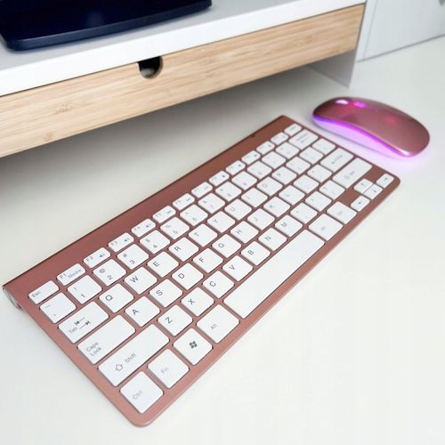 Klawiatura bezprzewodowa rose gold do komputera QWERTY różowa mała bez num na Arena.pl