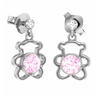 SREBRNE KOLCZYKI MISIE Z CYRKONIAMI NA SZTYFT PRÓBA SREBRA DOSTĘPNE RÓŻNE KOLORY