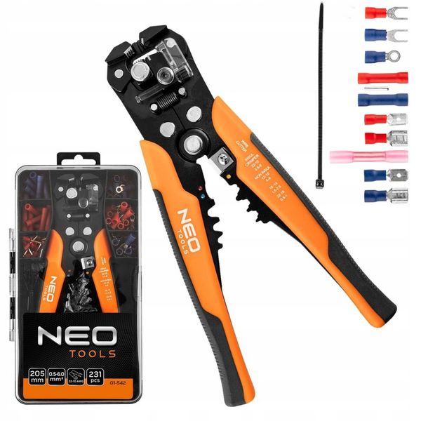 NEO AUTOMATYCZNY ŚCIĄGACZ IZOLACJI 200mm 01-542 CZOŁOWY +KONEKTORY 0,5-8mm2 zdjęcie 1