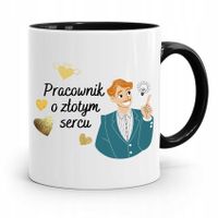 Dla Pracownika Kubek Czarny O Złotym Sercu Z Nadrukiem Ze Zdjęciem