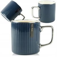 PORCELANOWY KUBEK NA KAWĘ HERBATĘ GRANAT ZDOBIONY ZE SREBRNYM UCHEM 370ML