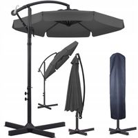 PARASOL OGRODOWY DUŻY SKŁADANY REGULOWANY Z WYSIĘGNIKIEM + POKROWIEC SZARY