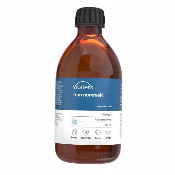 Tran Norweski dla Dorosłych Kwasy EPA DHA OMEGA3 Wit D A E Odporność 250ml zdjęcie 4