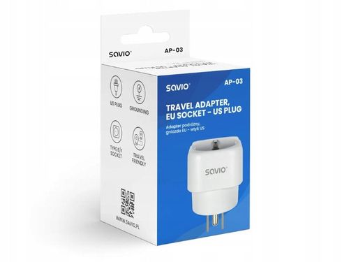 Adapter podróżny Przejciówka Gniazdo EU PL Wtyk US SAVIO AP-03 na Arena.pl