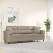 3-osobowa sofa z poduszkami, kolor taupe, 180 cm, mikrofibra