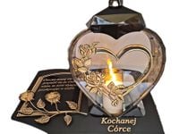 CÓRKA CÓRCE ZNICZ LAMPION NA GRÓB SERCE I SERCE ZŁOTO SKOS SENTENCJA+ŚWIECA