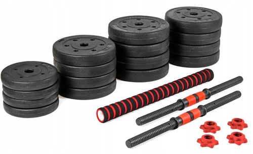 Hantle bitumiczne regulowane 40kg 2x20kg ZESTAW 16 talerzy 2 gryfy sztanga na Arena.pl