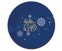 Talerzyki papierowe Hello Winter ciemne niebieskie, 18 cm 6 szt.