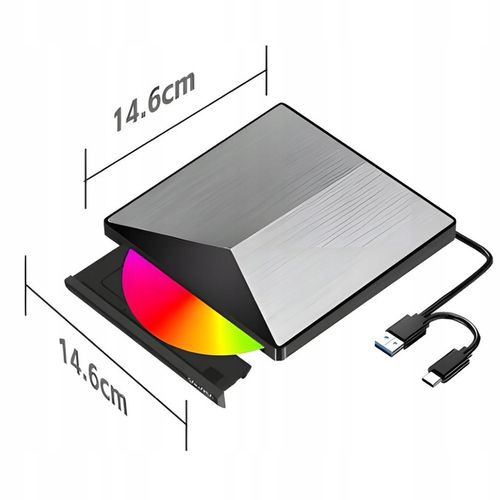 Napęd Zewnętrzny DVD Odtwarzacz CD USB-C 3.0 Nagrywarka do Laptopa USB 2w1 na Arena.pl