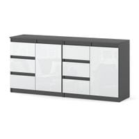 Komoda 160cm Szafka 6 Szuflad Duża Do Salonu Sypialni Szary Biały Połysk