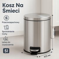 Kosz na Śmieci 5l Odpady Srebrny do Domu Kuchni łazienkowy z Pedałem ViO