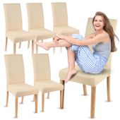 Pokrowce na krzesła zestaw 6 szt gumka uniwersalne elastyczne jasne beżowe
