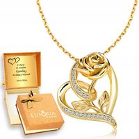 Złoty Naszyjnik 925 Serce Serduszko Róża Grawer Dzień Mamy