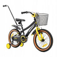 Sportowy czarny rowerek 16" dziecięcy dla chłopca z prowadnikiem i kółkami