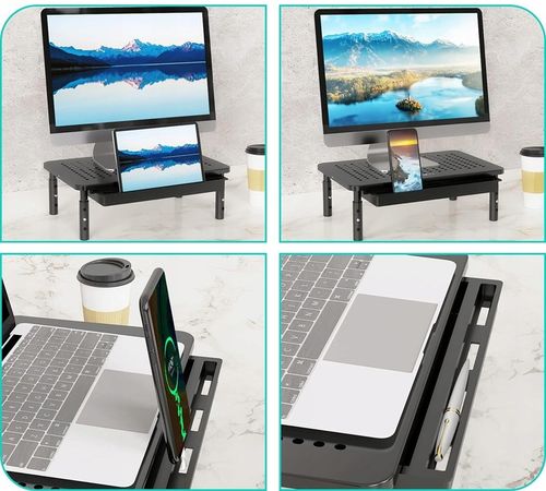 Stolik Pod Laptop Drukarkę Monitor Regulowany Z Szufladą Czarny Do 20kg na Arena.pl