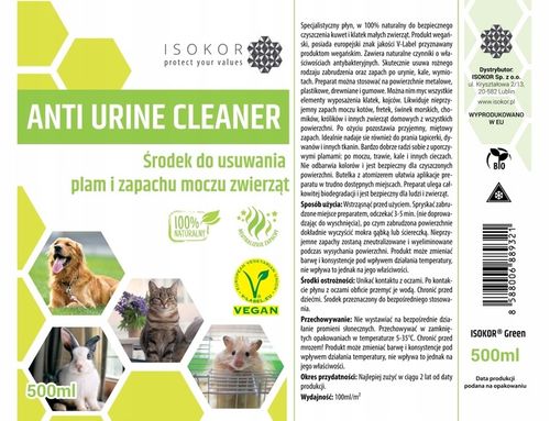 NEUTRALIZATOR ZAPACHU MOCZU KOTA ISOKOR 2 x 500ml ANTI URINE CLEANER na Arena.pl