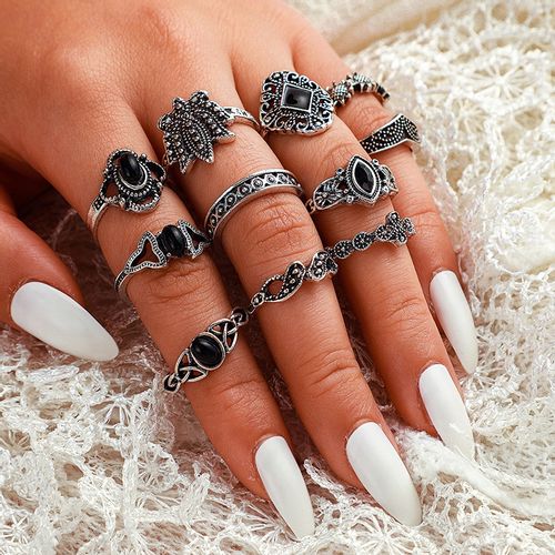 Srebrny ZESTAW PIERŚCIONKÓW RETRO PUNK BOHO 12 na Arena.pl