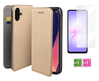 Etui z klapką SAMSUNG GALAXY A07 4G smart magnet złoty pokrowiec + szkło 9H