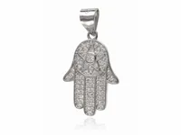ELEGANCKI RODOWANY SREBRNY WISIOREK DŁOŃ FATIMY TALIZMAN AMULET CYRKONIE