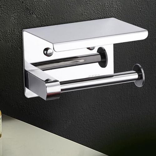 Uchwyt Na Papier Toaletowy Z Półką Wieszak Metalowy Srebrny Samoprzylepny na Arena.pl