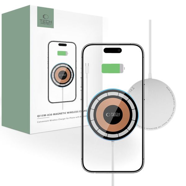TECH-PROTECT QI15W-A30 MAGNETIC MAGSAFE WIRELESS CHARGER SILVER zdjęcie 1