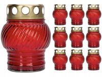 SZKLANY Znicz z wkładem świeczka METALOWYM KAPTURKIEM POKRYWKĄ ZESTAW 12szt