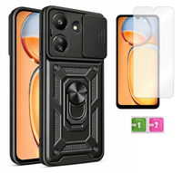 Etui pancerne do XIAOMI REDMI 13C 4G Slide Ring czarny obudowa + szkło 9H