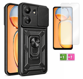 Etui pancerne do XIAOMI REDMI 13C 4G Slide Ring czarny obudowa + szkło 9H