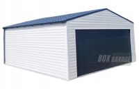 GARAŻ BLASZANY 6m x 6m poziom - dwuspad - Brama segmentowa - automat - drzwi - rynny - biały + antracyt  BOX18 6x6